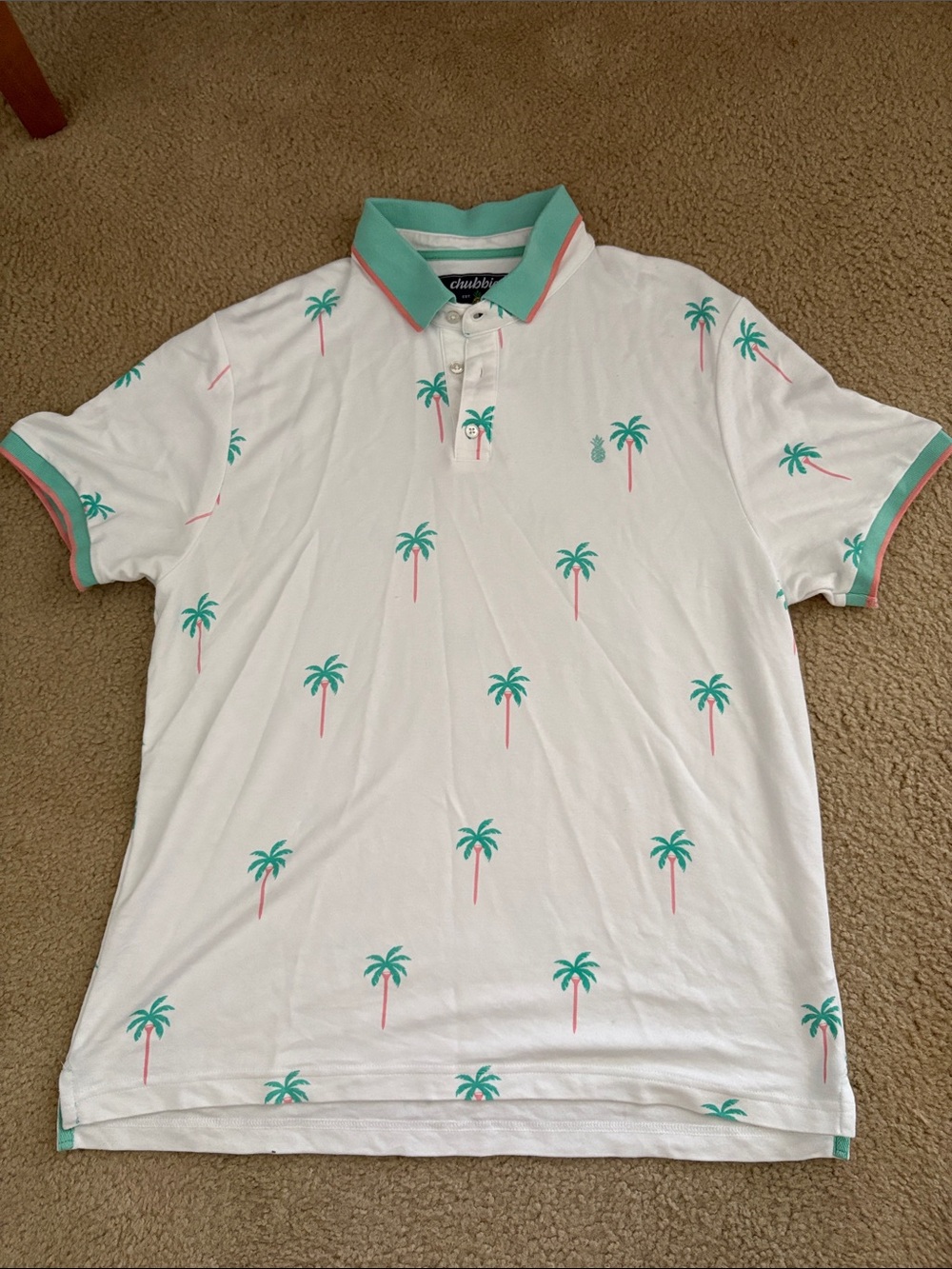 chubbies White Polo with Teal & Pink Palm Print